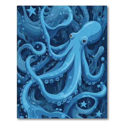 Deep Blue Underwater Octopus Swirl Rug