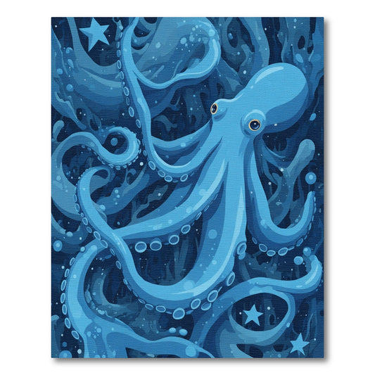 Deep Blue Underwater Octopus Swirl Rug