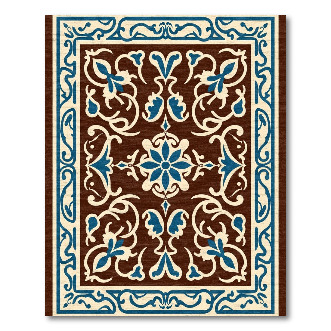 Brown Blue Floral Arabesque Medallion Rug