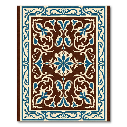Brown Blue Floral Arabesque Medallion Rug