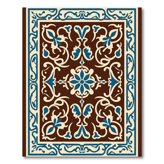 Brown Blue Floral Arabesque Medallion Rug