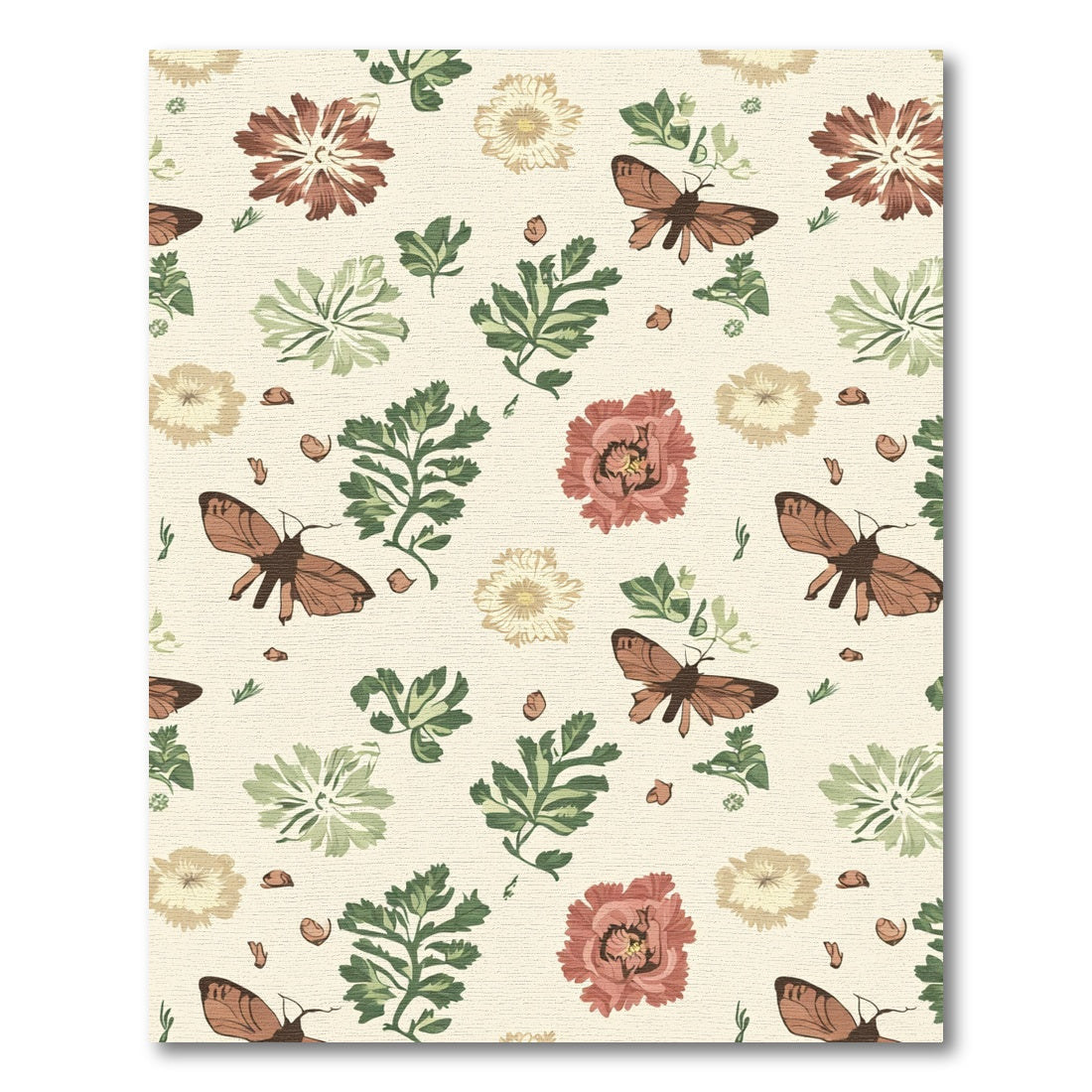 Brown Butterfly Floral Garden Scene Rug