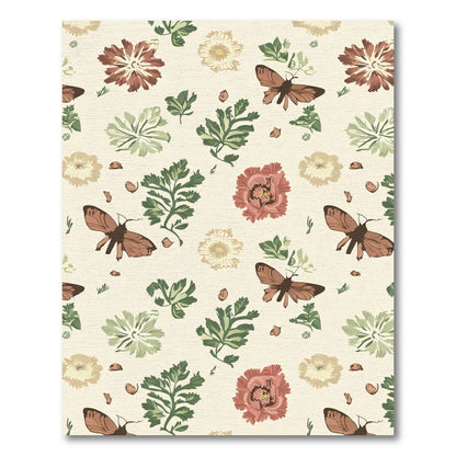 Brown Butterfly Floral Garden Scene Rug