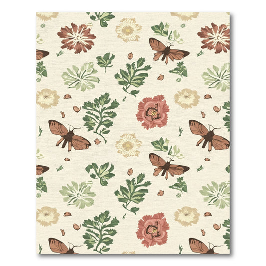 Brown Butterfly Floral Garden Scene Rug
