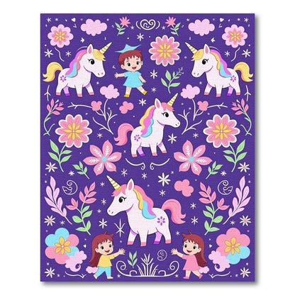 Whimsical Purple Unicorn and Girl Medley Rug