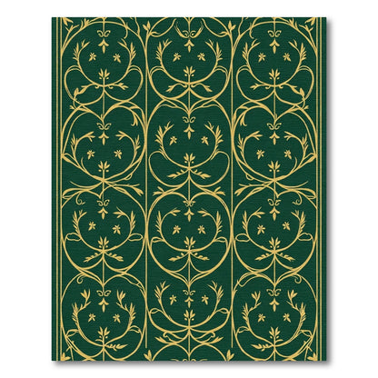 Emerald Green Gold Art Nouveau Flourish Rug