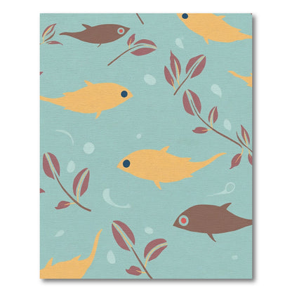 Golden Fish Underwater Botanical Scene Rug