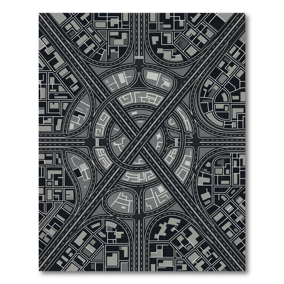 Monochromatic Cityscape Highway Interchange Rug