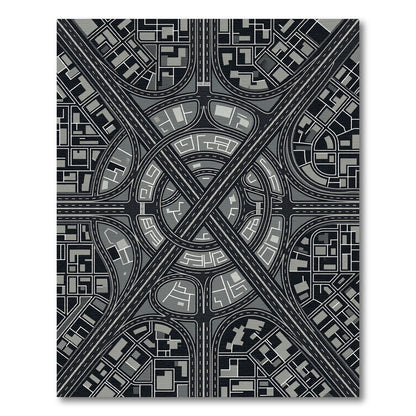 Monochromatic Cityscape Highway Interchange Rug