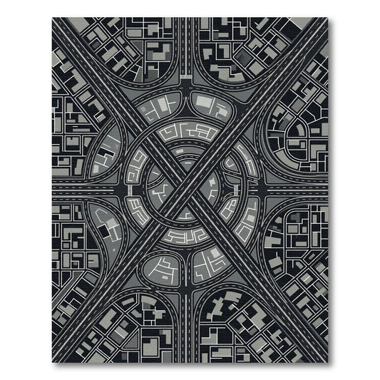 Monochromatic Cityscape Highway Interchange Rug