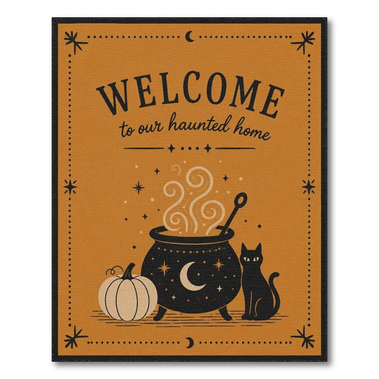 Orange Haunted Home Welcome Halloween Rug