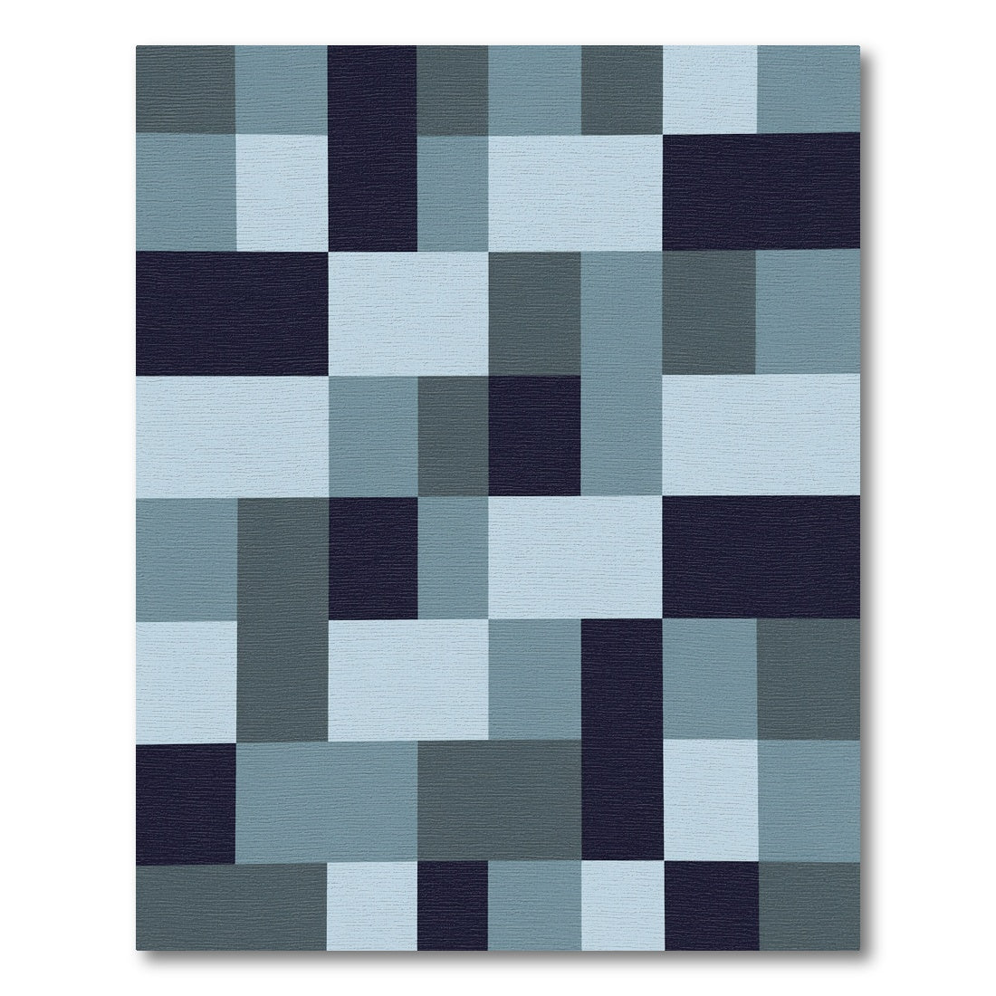 Cool Navy Blue Geometric Blocks Rug
