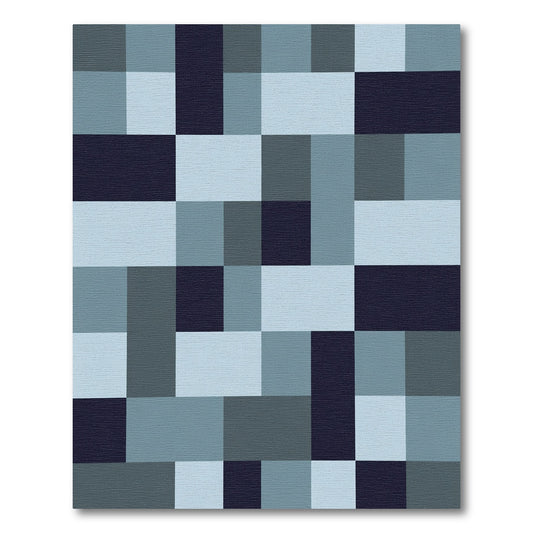Cool Navy Blue Geometric Blocks Rug