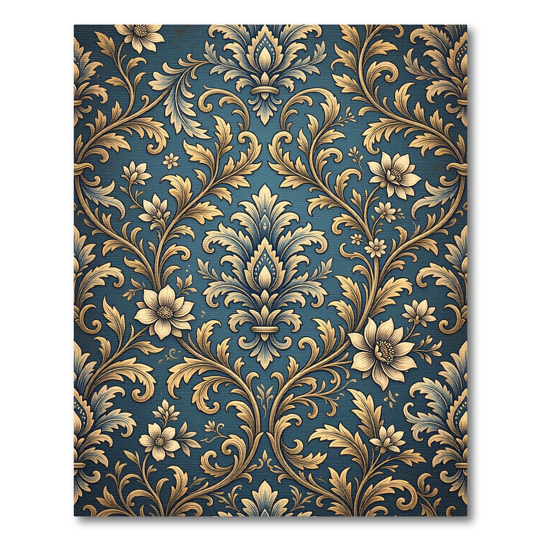 Rich Teal Golden Floral Damask Rug