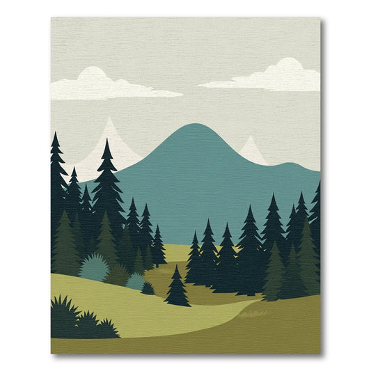 Misty Mountain Pine Forest Landscape Rug