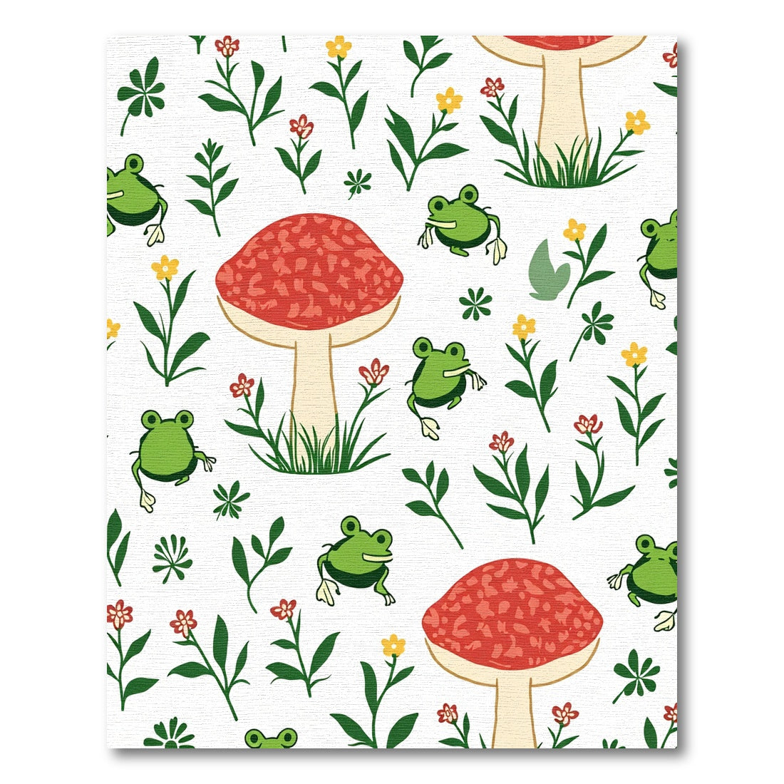 Whimsical Green Frogs Red Mushrooms Garden Rug