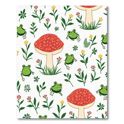 Whimsical Green Frogs Red Mushrooms Garden Rug
