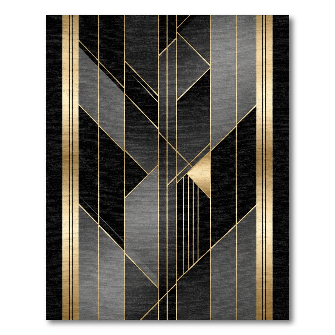 Art Deco Black Gold Geometric Lines Rug