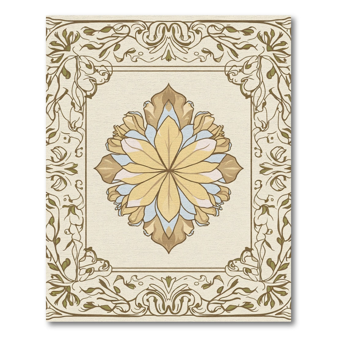 Golden Floral Medallion With Vine Border Rug