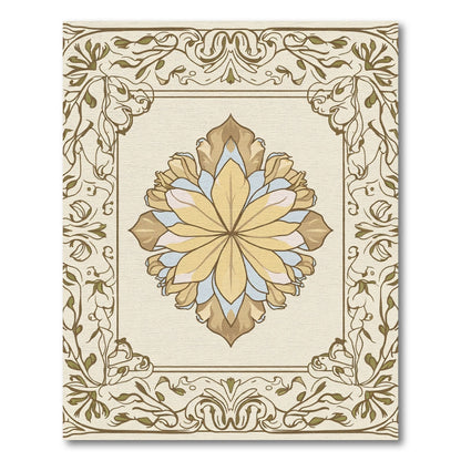Golden Floral Medallion With Vine Border Rug