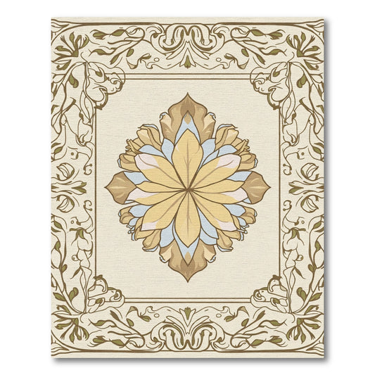Golden Floral Medallion With Vine Border Rug