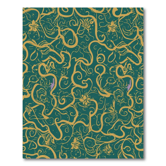 Emerald Gold Swirling Floral Vines Rug