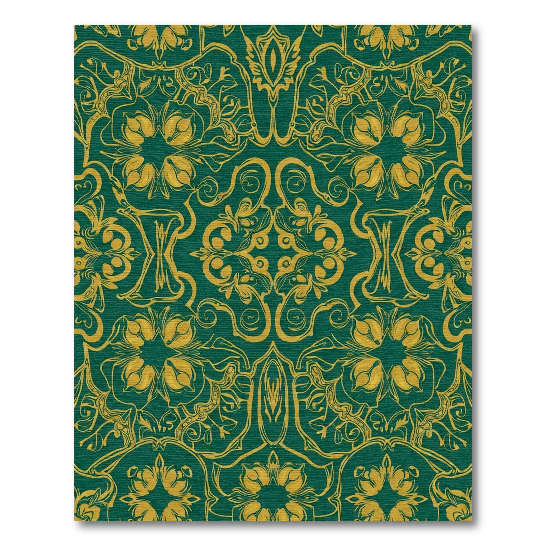 Emerald Gold Baroque Floral Artwork Rug