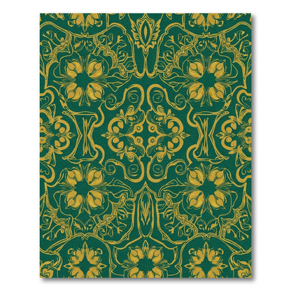 Emerald Gold Baroque Floral Artwork Rug