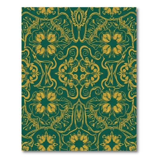 Emerald Gold Baroque Floral Artwork Rug