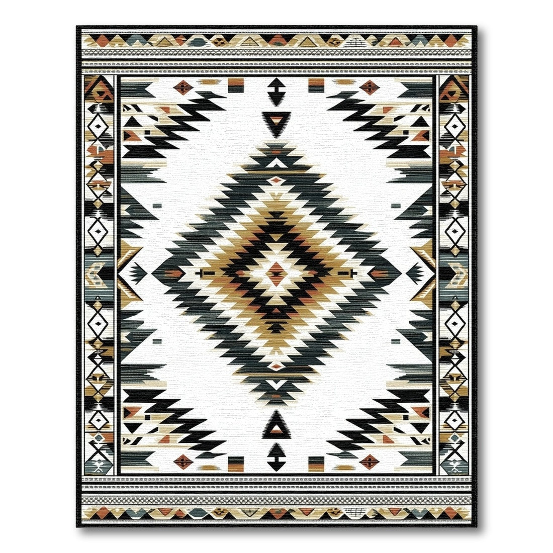 Black and White Southwestern Black White Geometric Area Rug