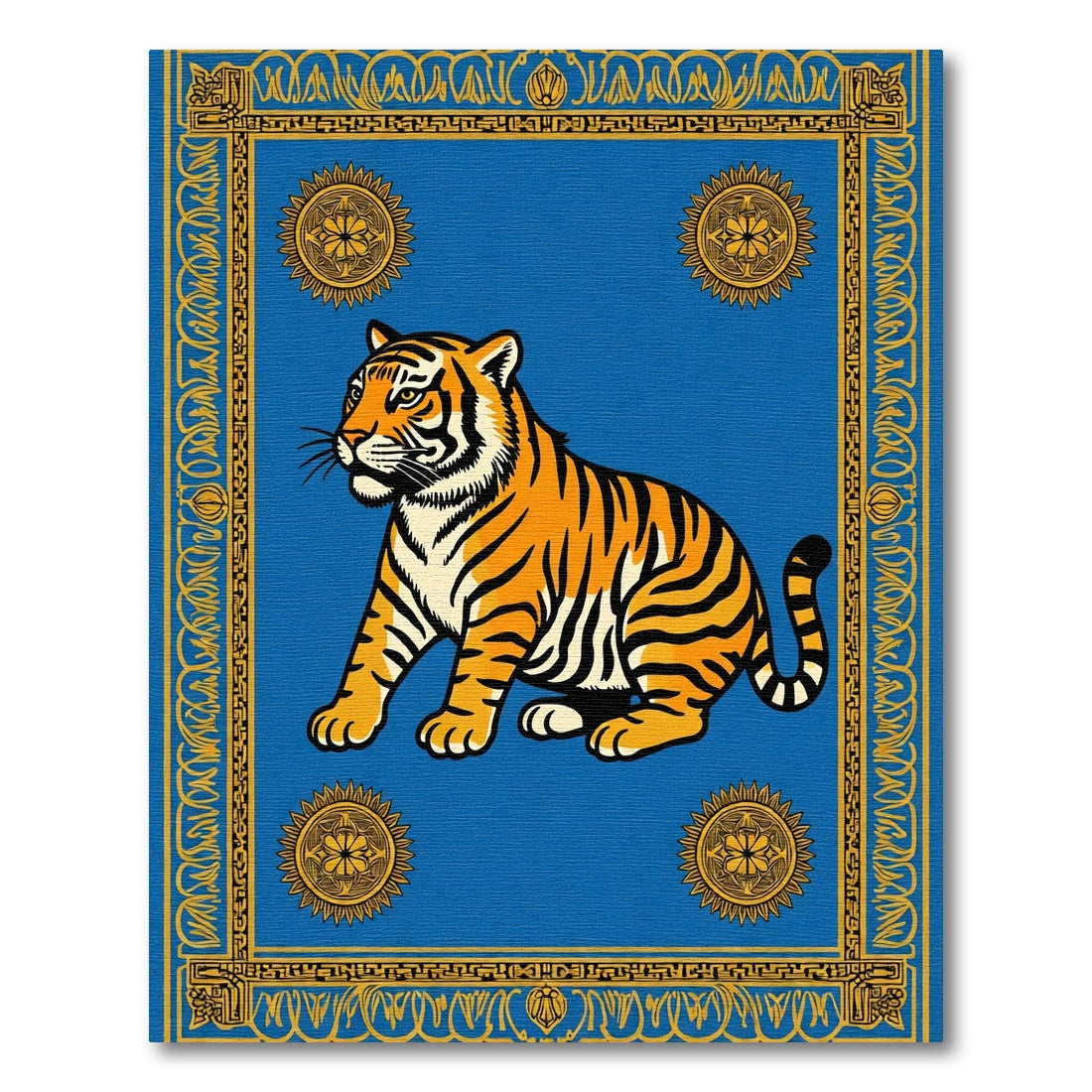 Bold Tiger Blue Sunburst Frame Rug