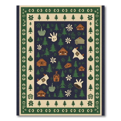 Woodland Cabin Christmas Tree Border Rug