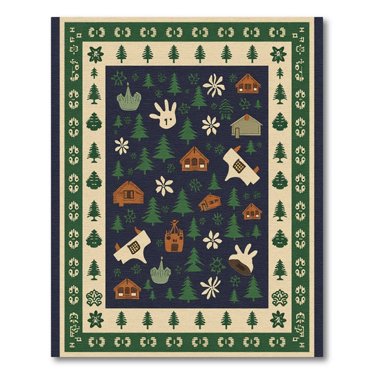 Woodland Cabin Christmas Tree Border Rug