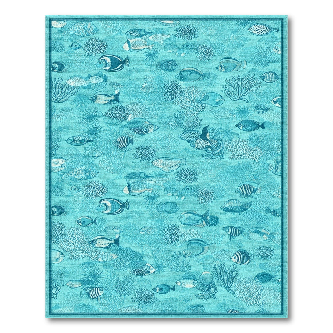 Teal Ocean Fish Coral Area Rug