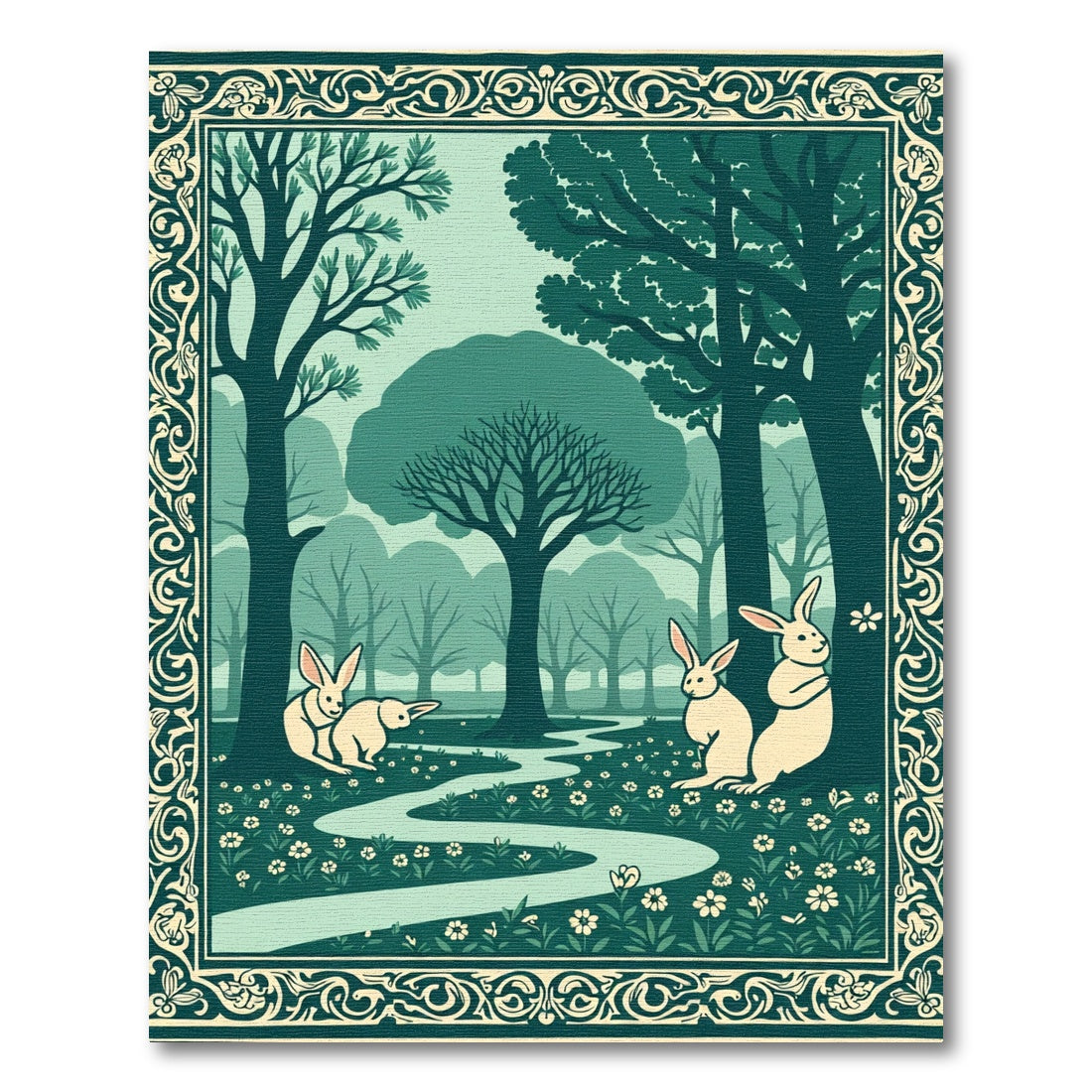 Enchanted Forest With Rabbits Rug