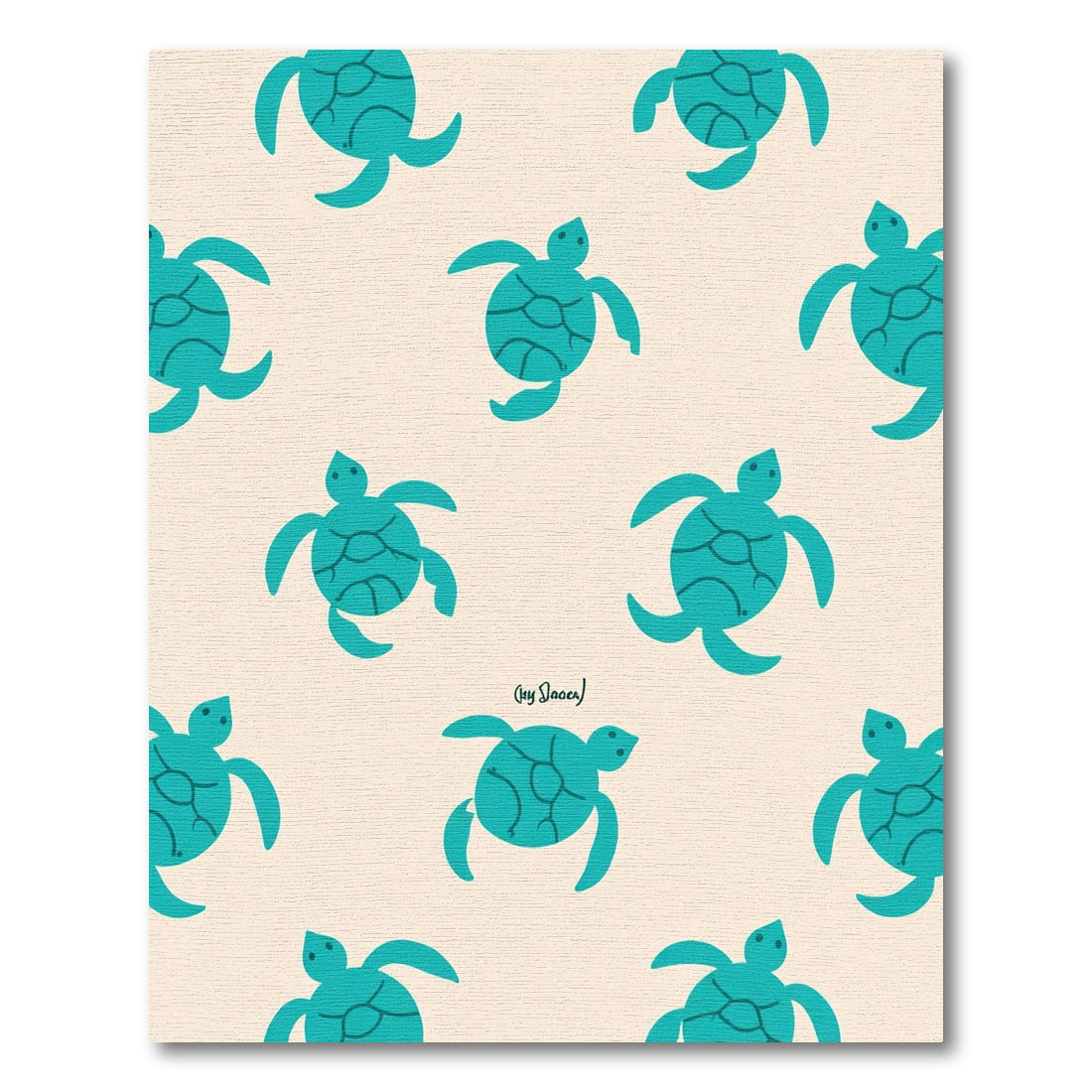 Aqua Turtle Collage Pattern Rug