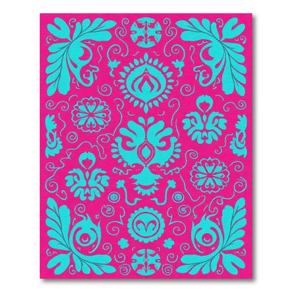 Vibrant Teal Floral Symmetry Rug