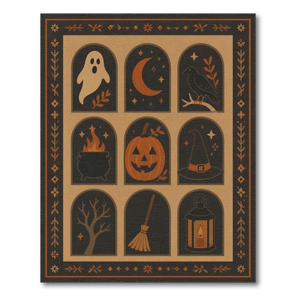 Halloween Folk Art Area Rug in Brown Tan