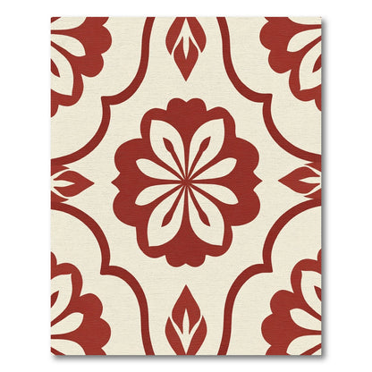 Rich Red Floral Medallion Pattern Rug