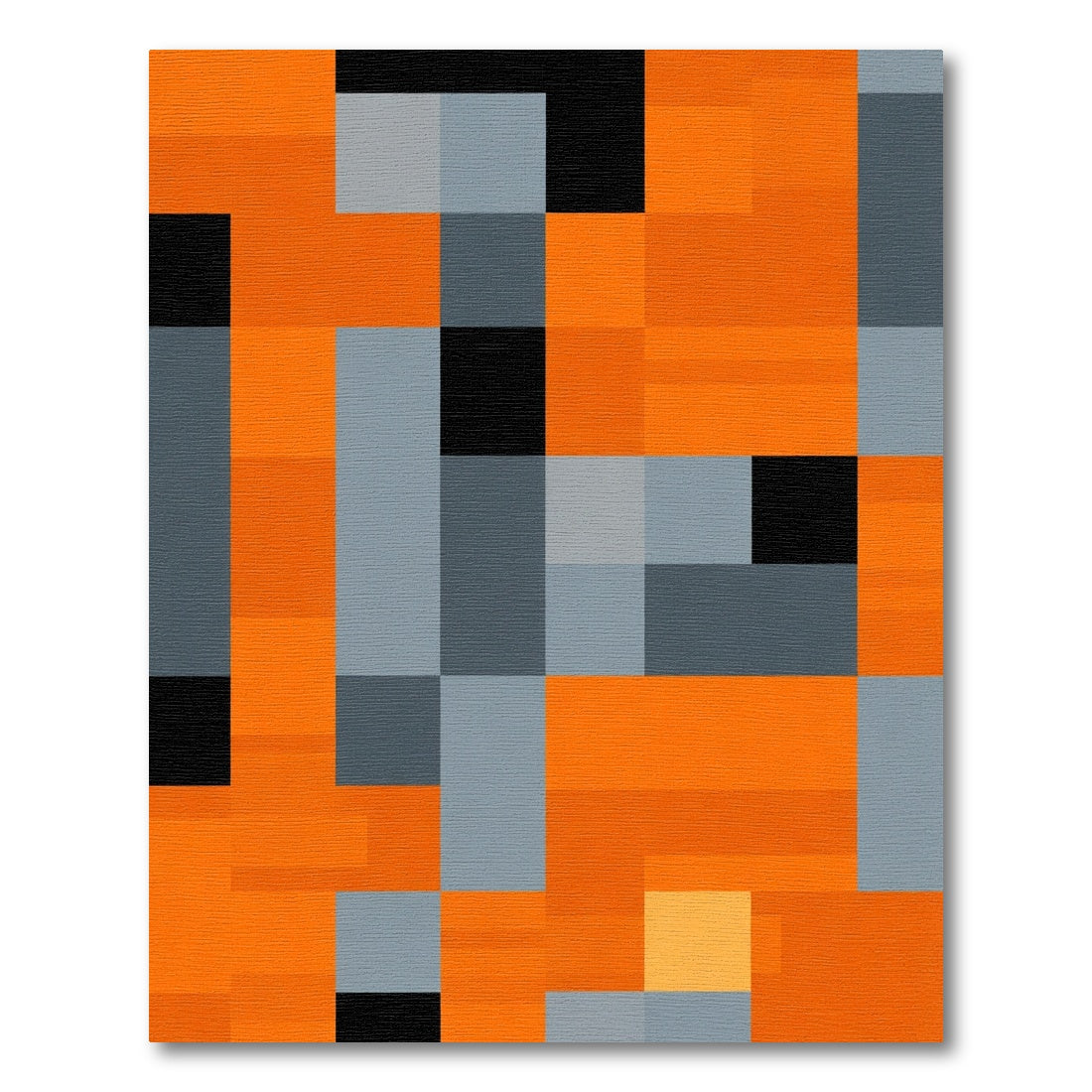 Orange Gray Black Geometric Blocks Rug