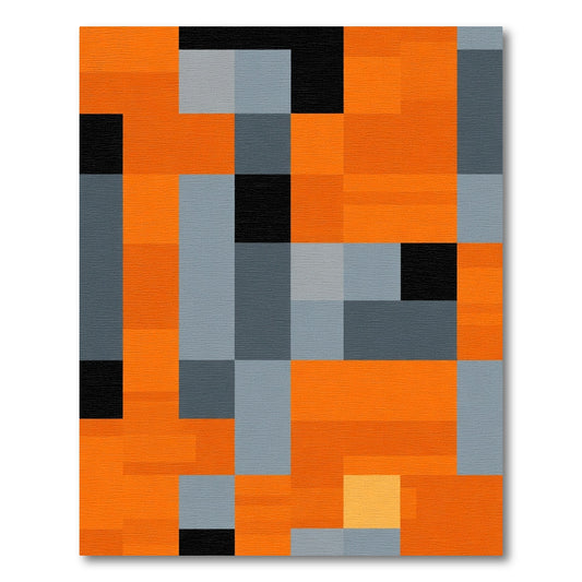 Orange Gray Black Geometric Blocks Rug