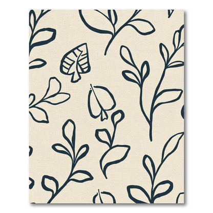 Minimalist Navy Leafy Branch Composition Rug