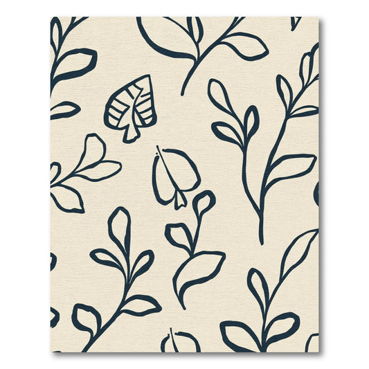 Minimalist Navy Leafy Branch Composition Rug