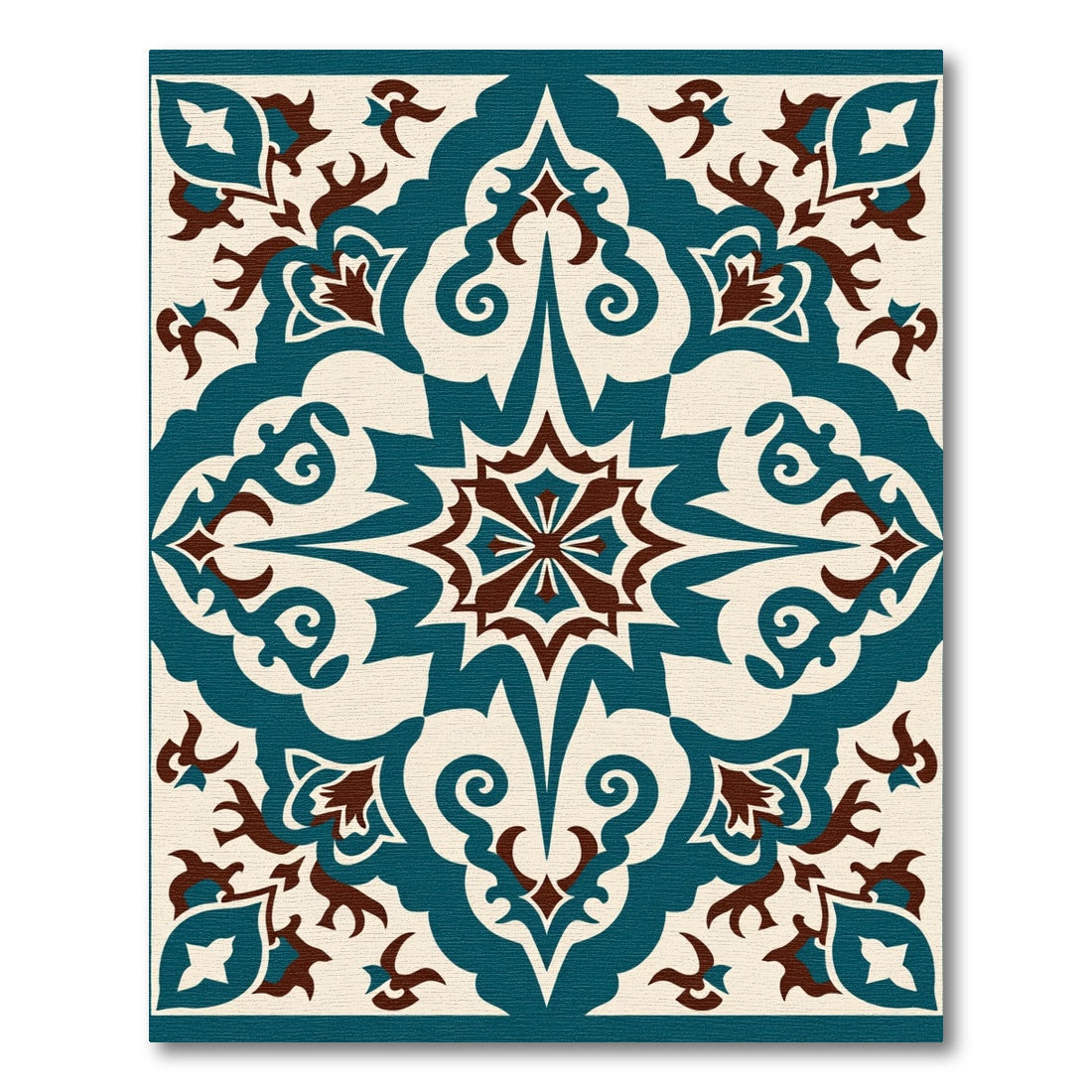 Teal and Brown Ornate Floral Medallion Rug