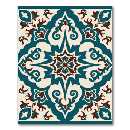 Teal and Brown Ornate Floral Medallion Rug