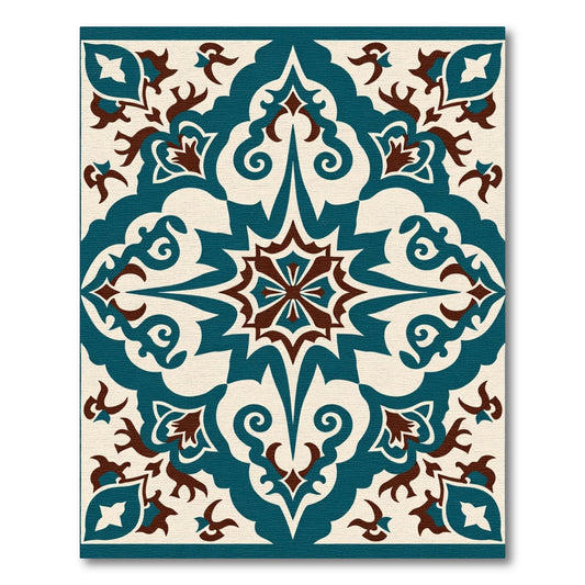 Teal and Brown Ornate Floral Medallion Rug