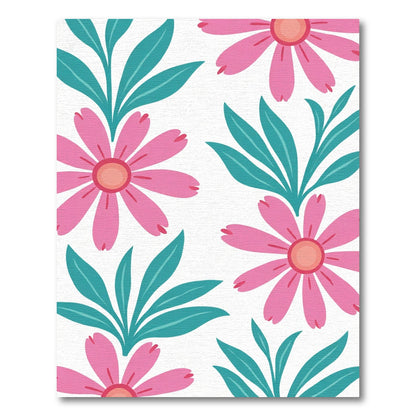 Bright Pink Daisy Tropical Leaves Rug