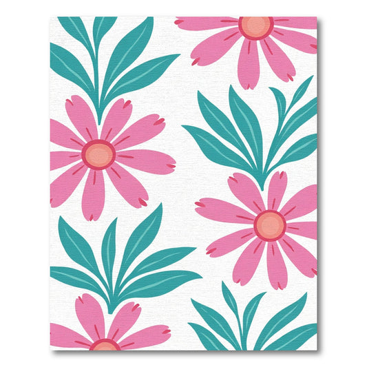 Bright Pink Daisy Tropical Leaves Rug