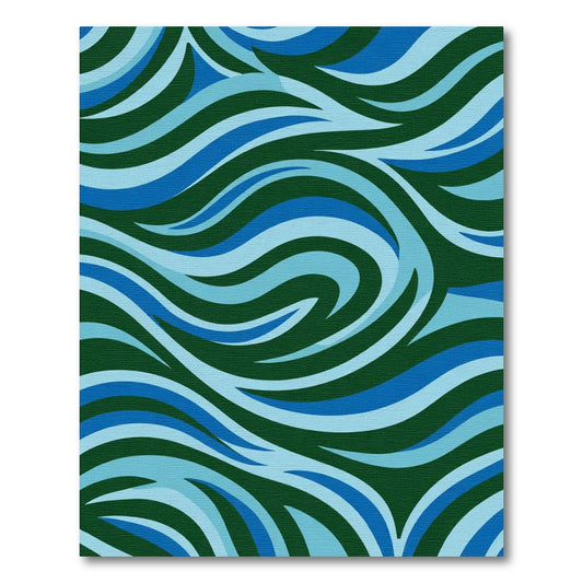 Deep Blue Tonal Wave Composition Rug