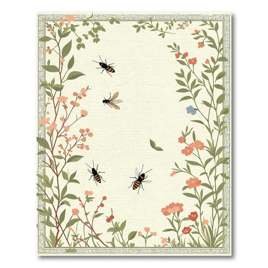 Floral Garden Bees Border Rug